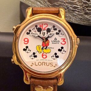 Seiko Lorus Gold and Brown Mickey Mouse Watch